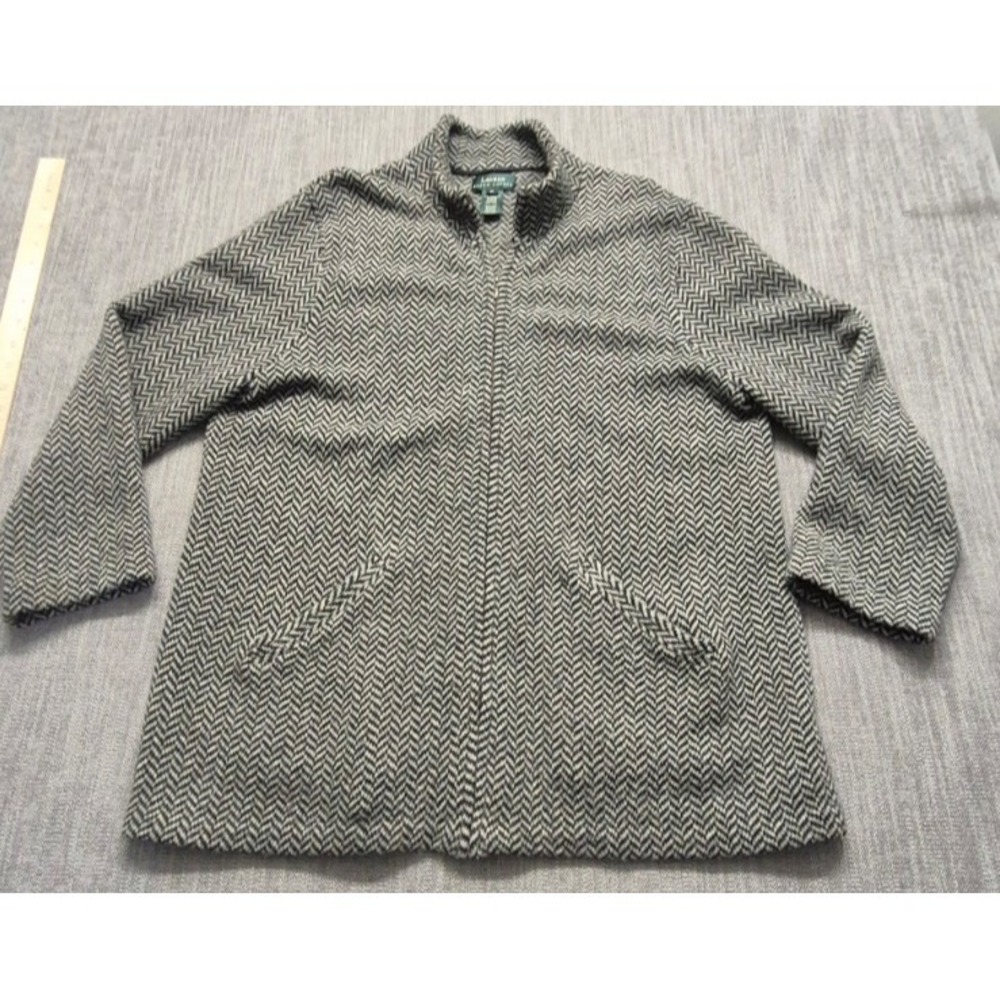 Lauren Ralph Lauren women's lambswool herringbone full zip coat jacket XL pocket